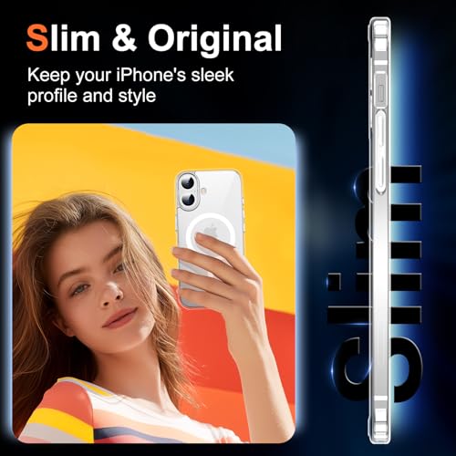 Image of for iPhone 16 Case Clear, [Compatible with Magsafe][Anti-Yellowing][Military-Grade Protection] Shockproof Slim Phone Case for iPhone 16 6.1 inch, Clear