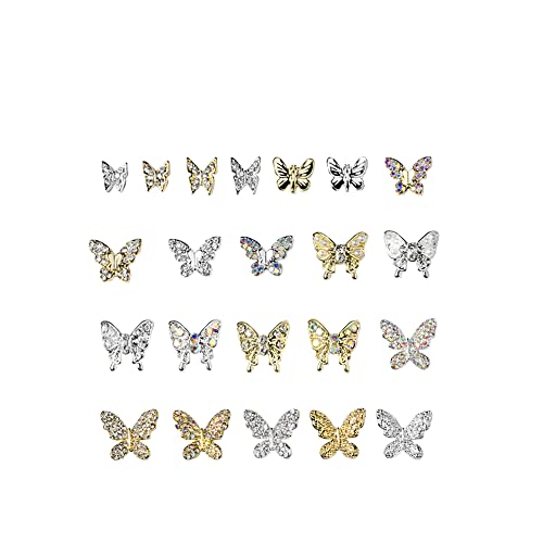 3D Butterfly Nail Charms Crystals Diamonds Rhinestones,22 Pcs Metal Alloy Gold Silver Butterflies Charms Gems Design For Women Nail Art Decoration Craft Jewelry Diy #TOP5