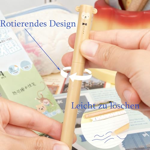 Nurila 4 Stück Radierbarer Kugelschreiber, Tierthema Radierbare Stifte, Niedlich Gelstifte Radierbar, Erasable Pen mit 0.5mm für Schule, Büro, Schreiben, Kinderschreiben, Radierstifte (Blaue Tinte)
