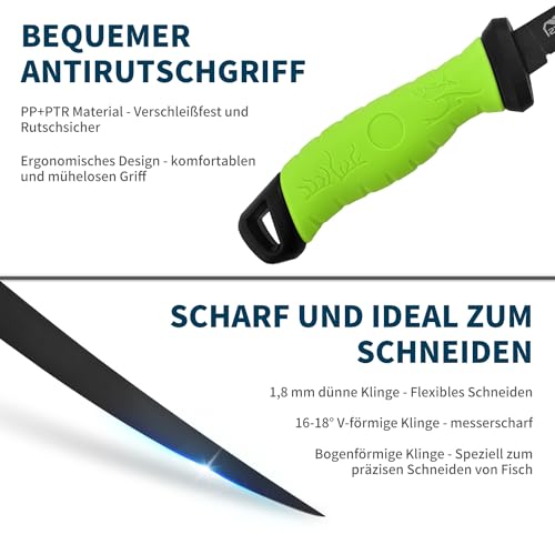 TELANKS Filetiermesser Fisch Scharfe 7\ Edelstahlklinge, Angelmesser von Fisch und Fleisch, Angelzubehör