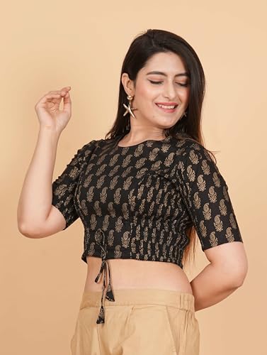 Image of Yash Gallery Women's Cotton Zig-Zag Printed Regular Regular Fit Short Sleeve Blouse