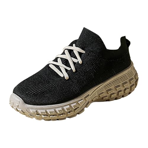 Zapatillas gruesas para mujer con tacón de cuña, suela de plataforma de malla, transpirables, zapatillas de deporte con plantilla, para el tiempo libre, para el día a día y paseos, Negro , 37 EU
