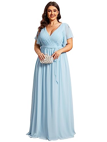 Image of Ever-Pretty Plus Women's Chiffon Bridesmaid Dress A-Line Empire Waist Floor Length Plus Size Formal Wedding Guest Dresses