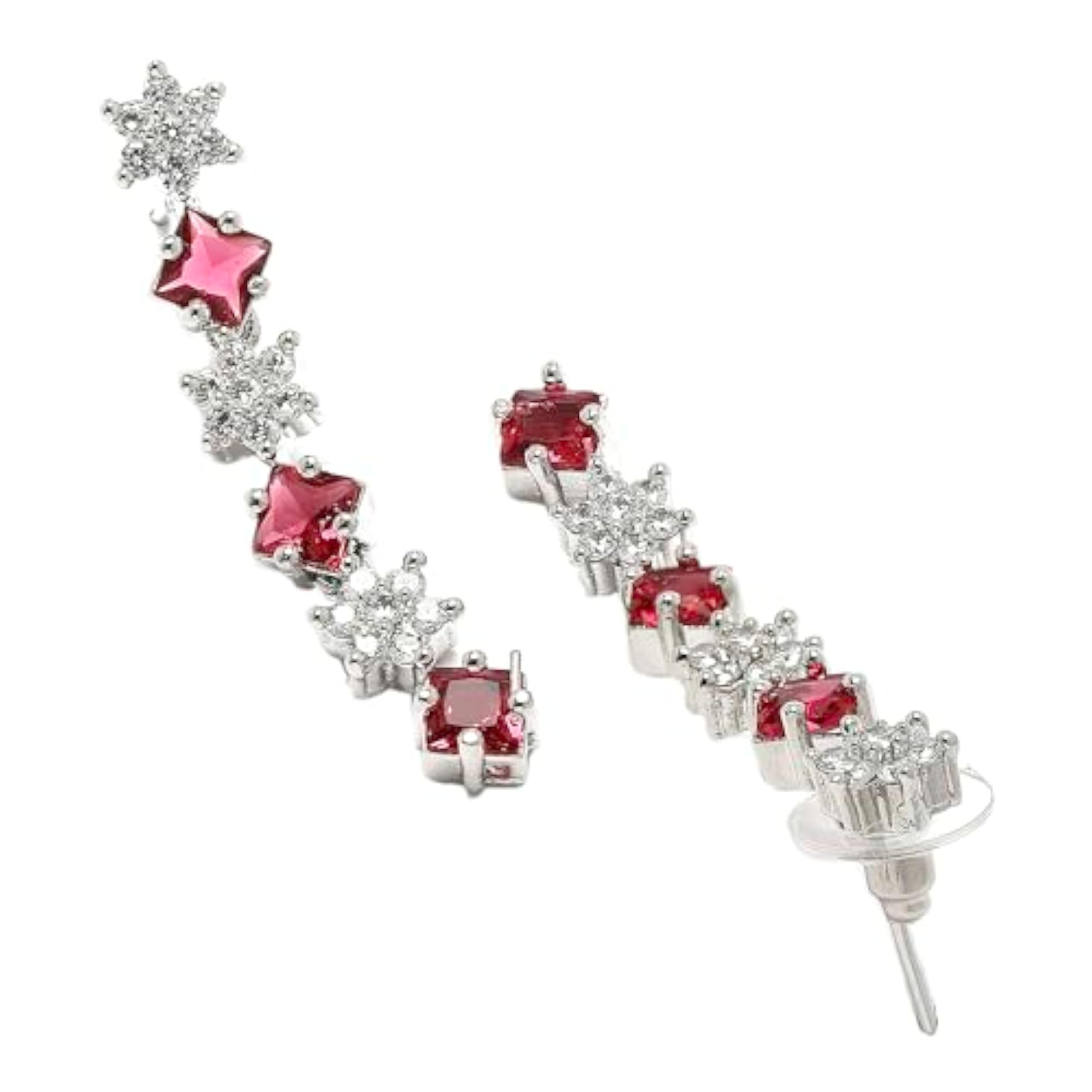 Rhodium-Plated Star Shaped Laye Necklace With Earrings Set