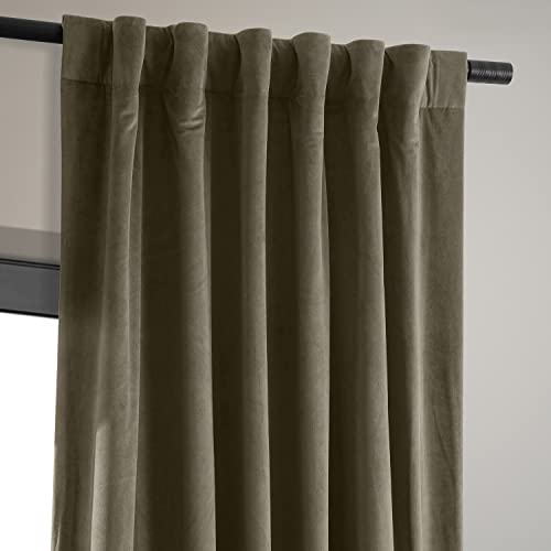 HPD Half Price Drapes Signature Velvet Thermal Blackout Curtains for Living Room 120 Inch Long (1 Panel) Rod Pocket Insulated Blackout Curtains for Bedroom Window Curtains, 50W x 120L, Denver Taupe