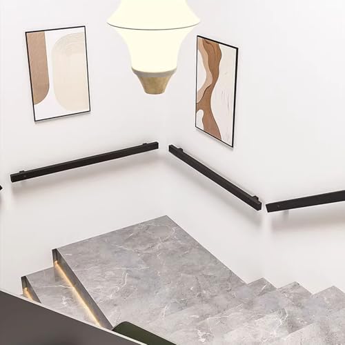 Rampe d'escalier d'intérieur et extérieur noire avec support mural de 1m à 6m - 2