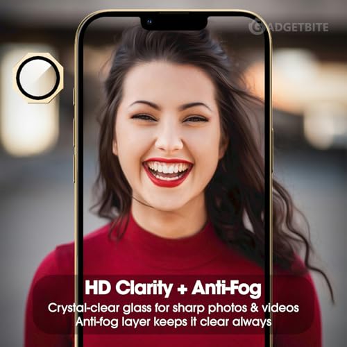 Image of GadgetBite Snaptra Octagon Lens Protector Compatible With iPhone 13 & iPhone 13 Mini - 9H Tempered Glass Camera Cover with Metal Ring, Scratch-Resistant,Camera Lens Protection - Gold
