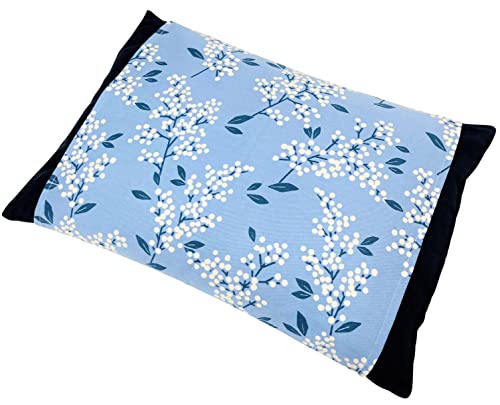 MORIPiLO(モリシタ) 枕 そばがら 日本製 硬め (ひのきの香りの蕎麦殻まくら) 洗える 枕カバー付き 和柄 檜チップ配合 国内熱処理加工 約35x50x9cm 光り南天ブルー