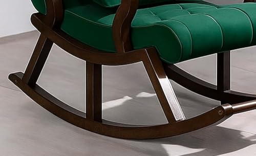 Image of Wood Modern Ergonomic Rocking Chair Including with Cushain Footrest for Relaxing | Rolling Chair for Living Room (Dark Green)