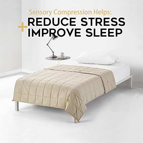 YnM Weighted Blanket — Heavy 100% Oeko-Tex Certified Cotton Material with Premium Glass Beads (Khaki 48''x72'' 20lbs), Suit for One Person(~190lb) Use on Twin/Full Bed