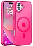 Newfuture Designed for iPhone 16 Case with Magnetic [13 FT Military Drop Protection] [Compatible with Magsafe] Slim Translucent Matte Shockproof with Anti-Fingerprint Phone Case, Hot Pink