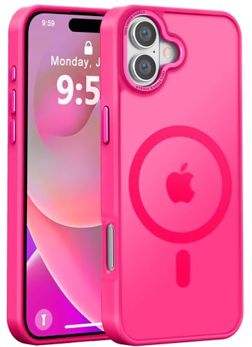 Newfuture Designed for iPhone 16 Case with Magnetic [13 FT Military Drop Protection] [Compatible with Magsafe] Slim Translucent Matte Shockproof with Anti-Fingerprint Phone Case, Hot Pink