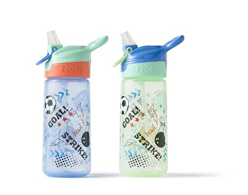 Nuby Super Quench Straw Water Bottle Spill Proof Active Toddler Sippy Cup | 540ml/19oz | Freeflow | Dishwasher and Steriliser Safe | Suitable Toddler Beaker for 18 Months Plus (Sport Pack of 2)