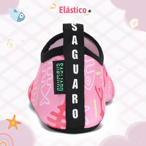 SAGUARO Escarpines Niño Niña Zapatillas para Agua Zapatos de Río Playa Calzado Deportes Acuáticos para Piscina Buceo Surf Natación Nadar Mares Vela Rocas, Rosa Flamenco, 32/33 EU - imagen 4