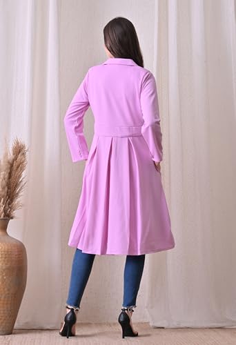 Image of Women's A-Line Long Blazer Dress | Cotton Blend Formal Office Wear Jacket Dress | Double Button Lapel Collar Long Coat | Casual, Business, Party & Winter Wear | Black & Purple