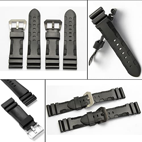 Nice Pies Men's Soft Silicone Watch Band Military Strong Rubber Replacement Watch Strap With Stainless Steel Wide Buckle Waterproof Sport Strap Black 24Mm 26Mm（Black Buckle 24Mm） #TOP4