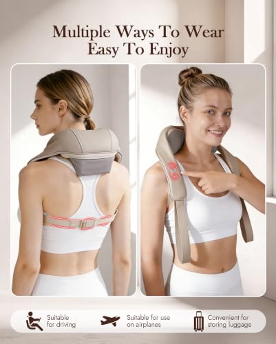 Image of Neck Massager with Heat Cordless: Shiatsu Back Shoulder Massage Tools for Pain Relief Deep Tissue Electric 4D Kneading for Muscle Remedy Lymphatic Drainage Gifts for Men Women Mom Dad (Brown)