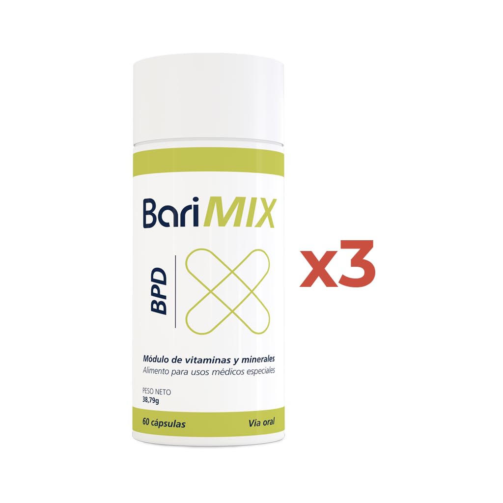BARIMIX BPD PACK 3, multivitaminas y multiminerales para pacientes bariátricos intervenidos de cirugía bariátrica malabsortiva/hipoabsortiva Bote 60 cápsulas 2 cápsulas al día Tratamiento para 3 meses