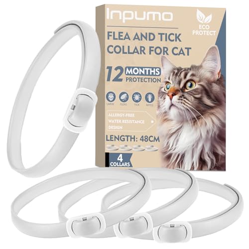 Collier Anti Puces pour Chats, Réglable et Imperméable, Protection 12 Mois, Traitement Naturel aux Huiles Essentielles pour Tous Les Chats (48 cm)