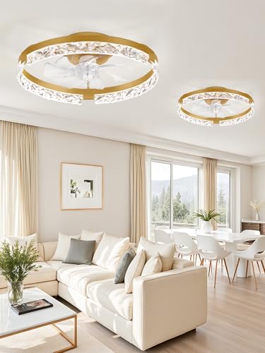 Image of LEDIARY 2-Pack 20 inch Ceiling Fans with Lights, APP & Remote, Gold