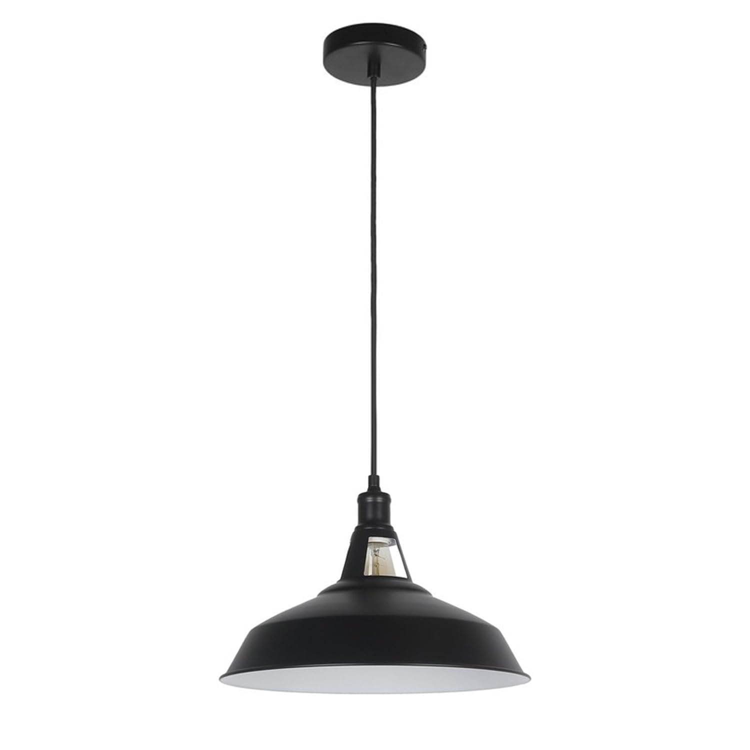 LEDSone Vintage Style Single 30cm Width Black Inner White E27 Bulb Base Ceiling Adjustable Hanging Pendant Lamp with Barn Industrial Slotted Light Shades for Kitchen Restaurant Bar Balcony