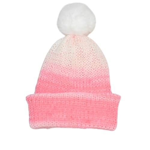 Générique - Bonnet Tricoté à la Main pour Petite Fille, Pompons, Acrylique, Fabriqué en France, Taille Unique (Rose)