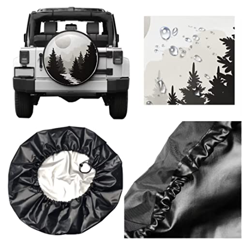 Image of Abstract Moon Spare Tire Cover Mountain Tree Waterproof Dust-Proof Universal Spare Wheel Tire Covers 15 Inch Fit for RV Trailer Truck Jeep Rv SUV Truck Camper Travel Trailer Accessories