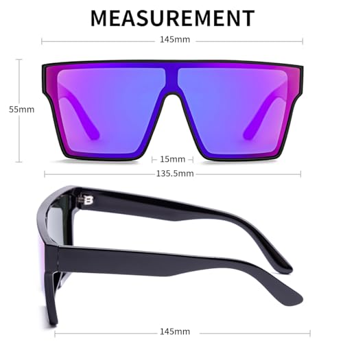 Oversized UV400 Designer Polarized Sunglasses for Men Women Large Flat Square Trendy Mirrored Shades4