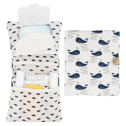 Windeltaschen Organizer, Wickelunterlage klein und Kosmetiktasche 2in1 für unterwegs Kleine Windeltasche, Baby Windeltasche zum Aufbewahren von Windeln und Feuchttüchern(Grau(wal))