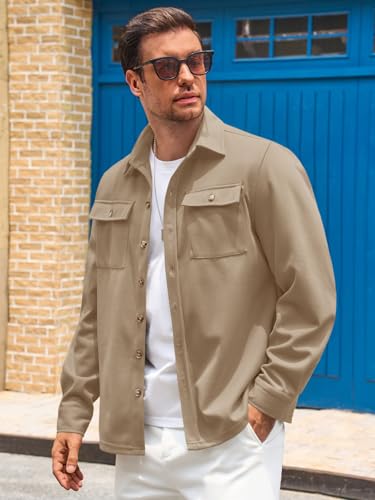 Wrtxtat Men's Button Down Cargo Work Shirt Casual Long Sleeve Shacket Jacket Regular Fit Western Western Dinner Top Lightweight Soft Trucker Shirt