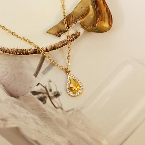 Beach Charm Necklace Heart Crystal, Starfish, Teardrop Crystal Pendant, 14K Gold Plated Chain, Palm Tree Necklace, Ocean Theme Jewelry