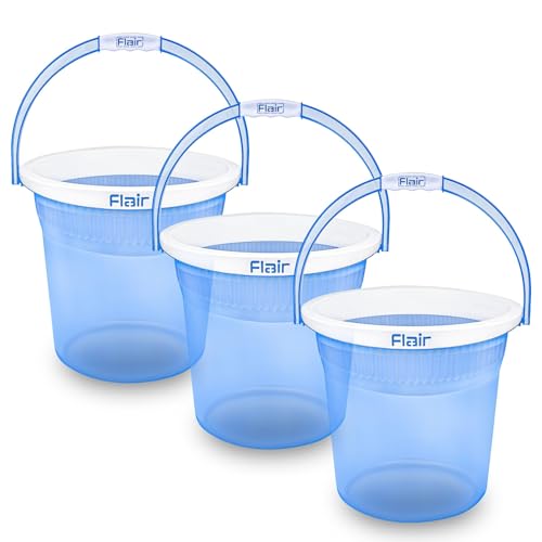 Image of FLAIR Estella Crystal 8 LTR T.Blue Set of 3 I Plastic Bathroom Bucket | Strong and Durable Water Storage Bucket | Sturdy and Easy Grip Handle | Ideal for Bathing and Everyday Use