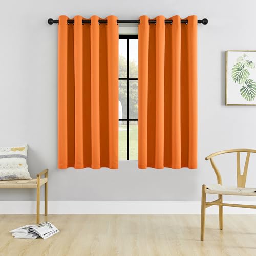 HUTO Blackout Window Curtains and Drapes - Thermal Insulated Solid Antique Copper Grommet Top Blackout Panels Draperies for Kid's Room (Sun Orange, 1 Pair, 52 x 63 Inch)