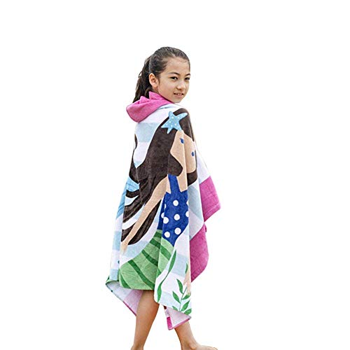 100% Cotton Mermaid Kids Hooded Towels Poncho, Super Soft and Absorbent, 50"x30" Oversized
