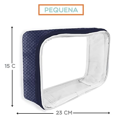 Kit 3 pç Organizador Necessaire Mala Transparente Bordada Azul Marinho Porta Objetos Viagem Passeios