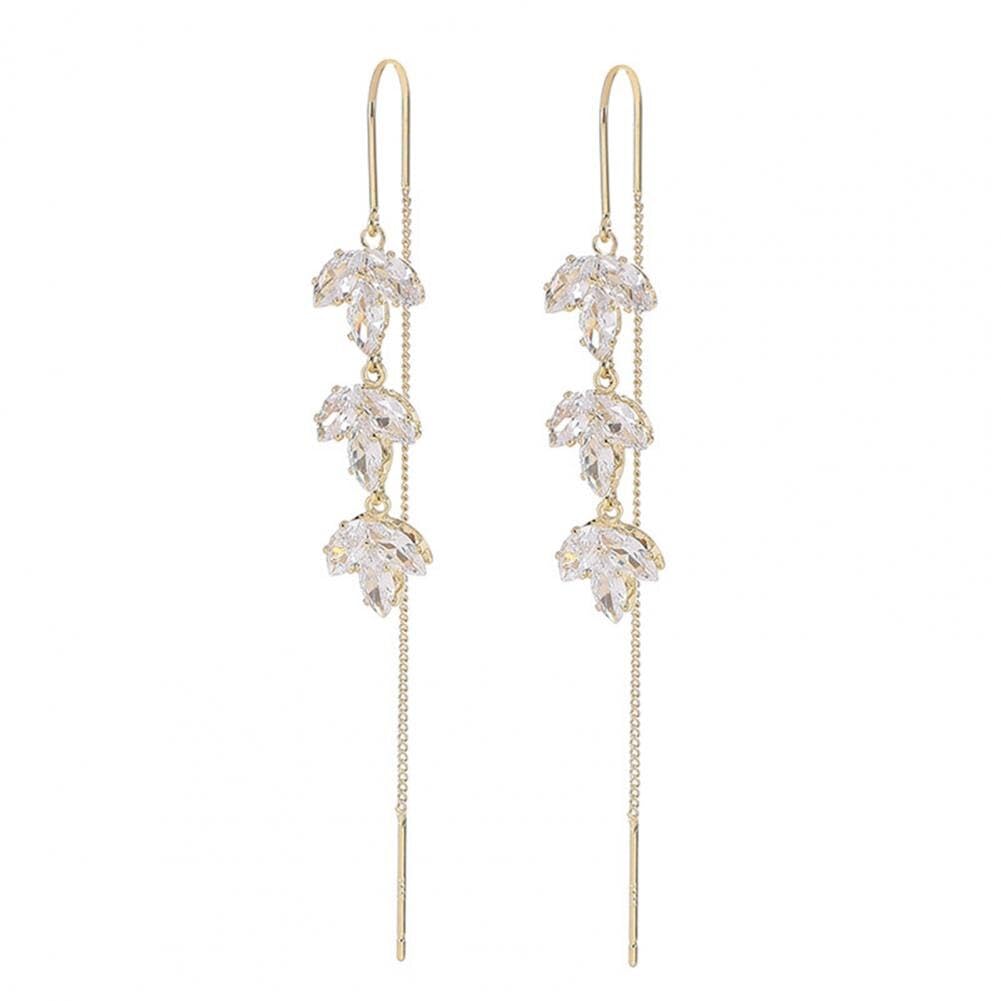 El Regalo Rhinestone Decor Leaf Drop/Threader Earrings for Girls & Women- Tassel Drop Earrings Studded With Zircon Stones (Threader Earrings) (B0BXJGRQS4) Amazon Price History, Amazon Price Tracker
