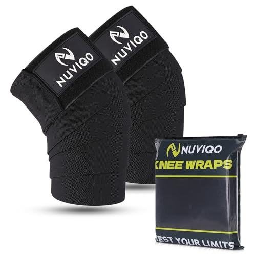 Nuviqo Knee Wraps (Pair) for Weightlifting 78 Inch Maximum Compression Wrap for Squats & Pain Relief Ideal for Men & Women Powerlifting Cross Training & Leg Day in the Gym