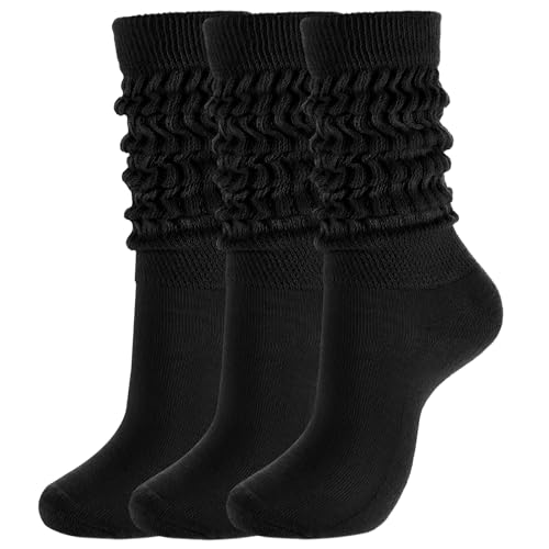 Image of Forwe 3 Pairs Slouch Socks for Women Size 9-11 Soft Extra Long Scrunch Knee High Boot Socks