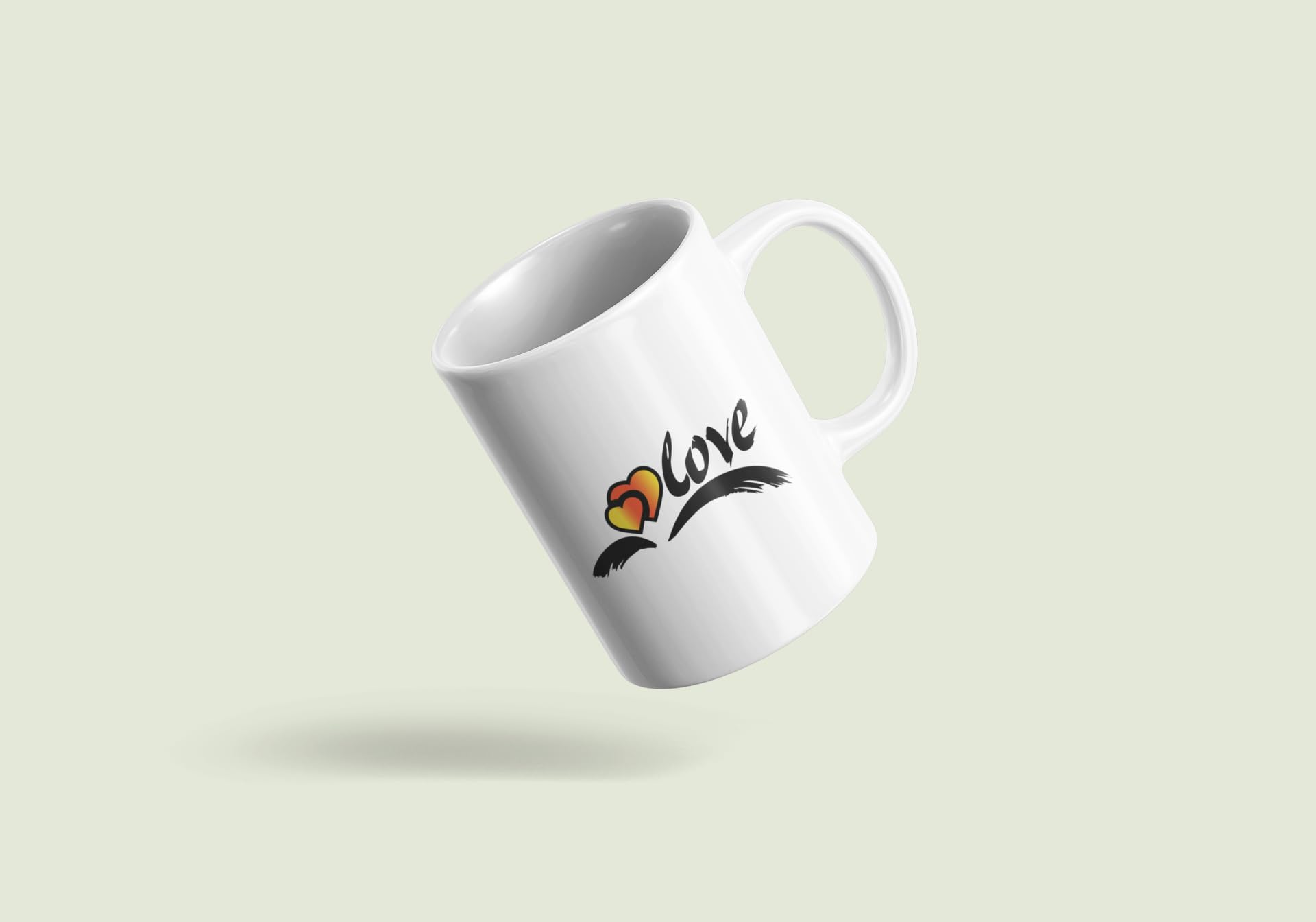 Yellow Orrange Love with Double Hearts Printed Ceramic Coffee Mug 250 Ml 1