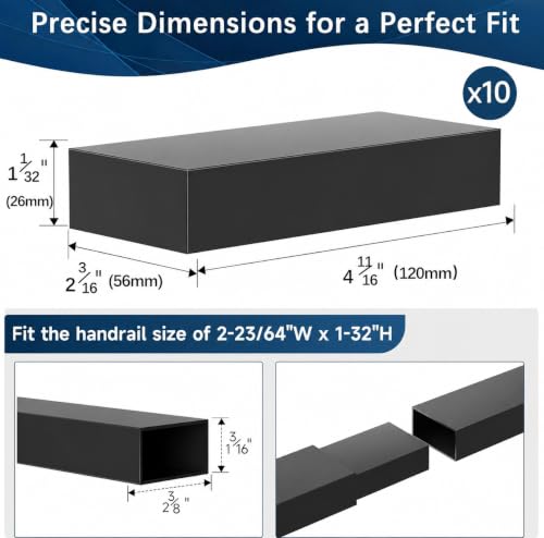 Image of 10 Pack Black Extension Connector for Stainless Steel Flat Handrail
