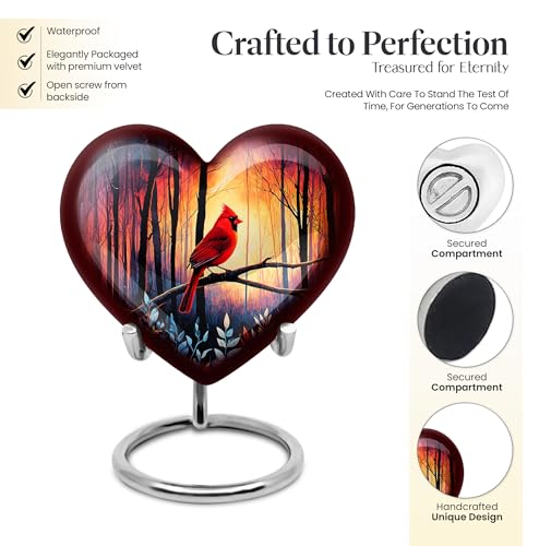 Image of Cardinal Bird Urn for Human Ashes Adult Male & Female 1 Large & 4 Small | Small Cremation Urns, Unique for Ash, Burial Urns