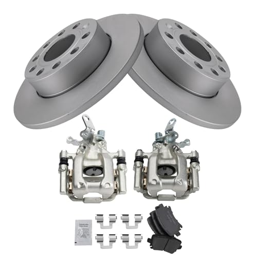 Image of TRQ Rear Brake Pad and Rotor Set Ceramic Solid Rotors Calipers