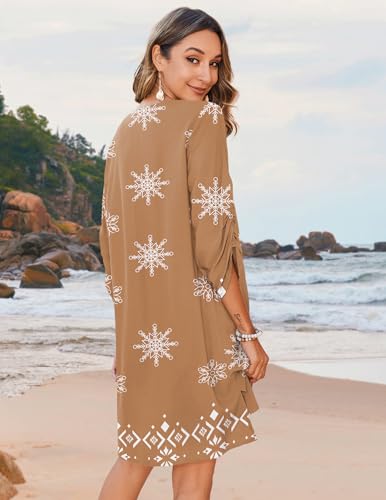 Image of Zeagoo Womens Boho Dresses Casual Beach Summer Dress Tassel Tie Neck 3 /4 Long Sleeve Mini Sundress 2026 Floral Print Cover Up