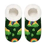 Chintiz Pantuflas para mujer, suaves, acogedoras, cálidas, para mujer y hombre, diseño de trébol arcoíris de San Patricio, antideslizantes, con parte trasera cerrada, zapatos de casa para invierno