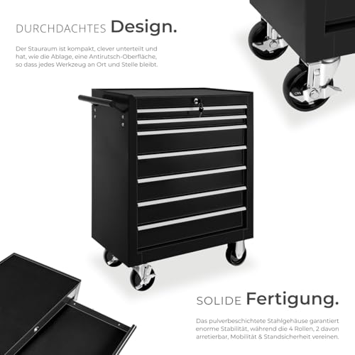 TecTake Werkzeugwagen Werkstattwagen | 7 verschließbare Schubfächer | Kugelgelagerte Gleitschienen | auf Rollen | -diverse Modelle- (Schwarz | Nr. 402800) - 4