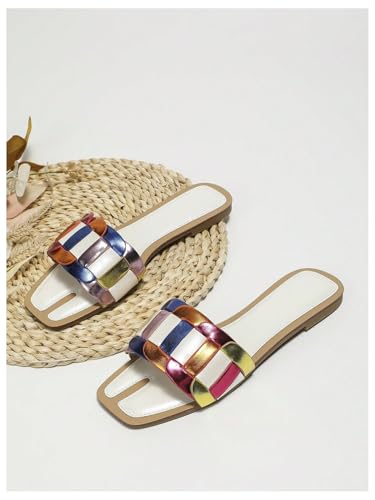 Image of GORGLITTER Women's Colorful Sparkly Multi Colored Summer Slip Flat Sandals | Colorful Flat Sandals, Leather Sandals, Slip on Sandals Women, Multi Colored Sandals, Summer Sandal