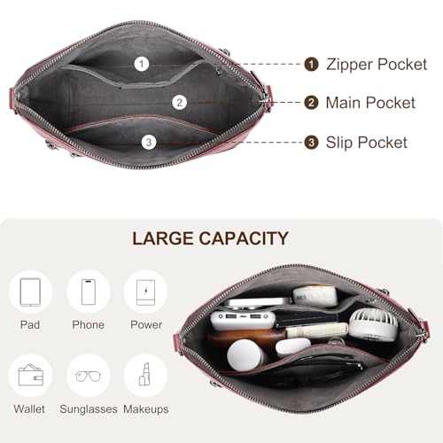 Image of COOLCY Genuine Leather Crossbody Bags for Women Purses and Handbags for Ladies with Multiple Pockets Shoulder Satchel Bag