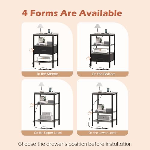 image for SUPERJARE Nightstand Set of 2, Bed Side Tables with Charging Station, 