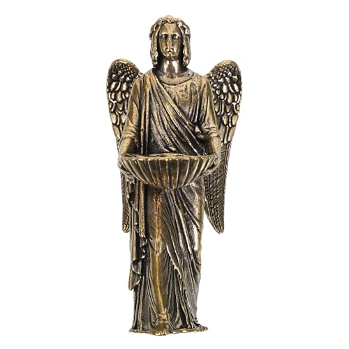 UKCOCO Figura de Ángel Guardián de Latón Alas Simétricas Grandes, Estatua Decorativa Religiosa para Estantería y Escritorio, Escultura Artesanal para Bautizos, Bodas y Decoración