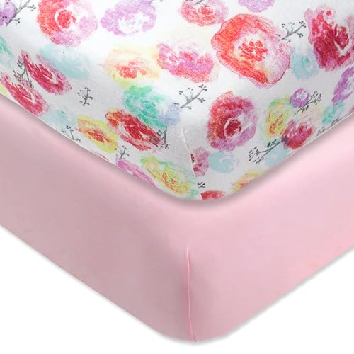 Image of HonestBaby 2-Pack Organic Cotton Fitted Crib Sheets, Rose Blossom, One Size